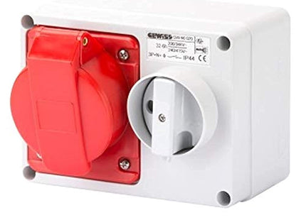 Gewiss GW66020 Horizontal Interlocked Socket Outlet, IP44, 6 Reference, 3P+N+E Pole, 380V-415V, 32 A, 50 Hz/60 Hz, Red