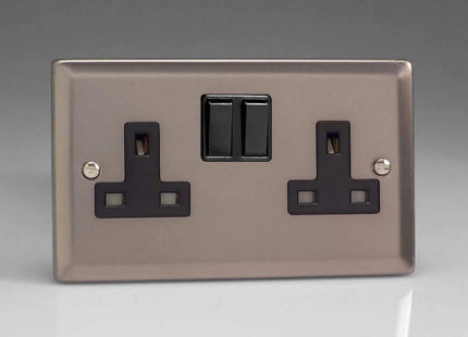 Varilight XR5B 13A Switched Socket Pewter Effect Black 2-Gang
