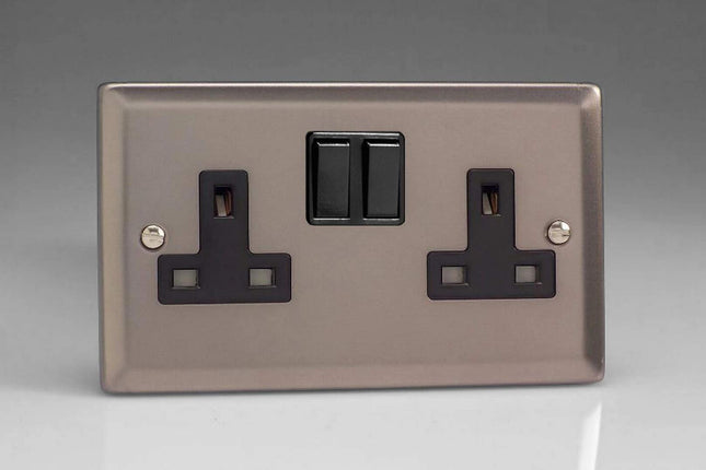 Varilight XR5B 13A Switched Socket Pewter Effect Black 2-Gang