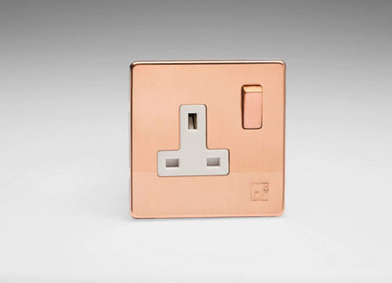 Varilight Antimicrobial Copper 1-Gang 13A Double Pole Switched Socket with Metal Rockers XDY4WS.AC