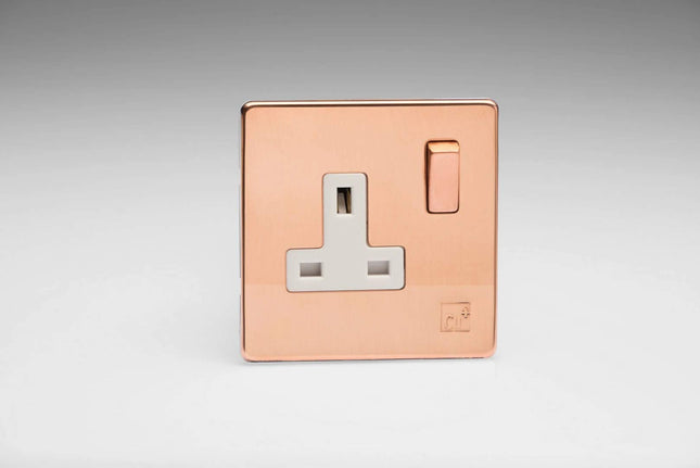 Varilight Antimicrobial Copper 1-Gang 13A Double Pole Switched Socket with Metal Rockers XDY4WS.AC