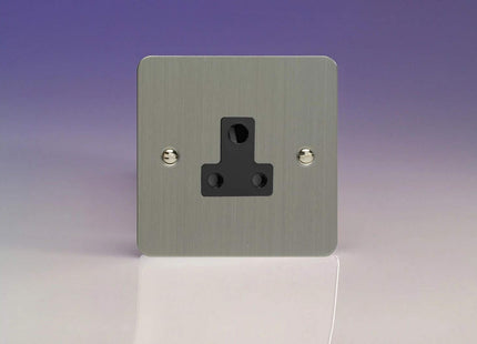 Varilight 1-Gang (Single), 5 Amp Round Pin Socket, Ultra Flat Brushed Steel XFSRP5AB