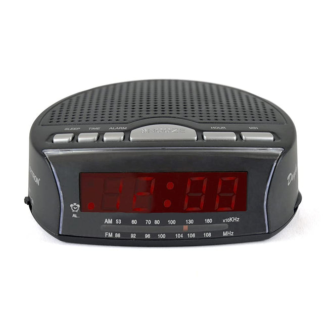 LLOYTRON "Daybreak" Alarm Clock Radio with Buzz Alarm or Radio Snooze Function Sleep Timer Rotary Tuning and Volume Controls Mains Operated AM / FM Radio J2006BK Black