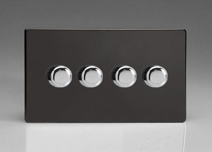 Varilight Screwless Plastic Jet Black 4 Gang LED Trailing Edge Dimmer Switch 1 or 2 Way