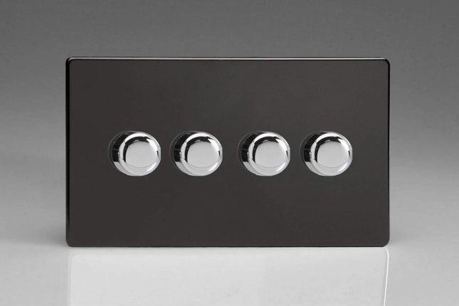 Varilight Screwless Plastic Jet Black 4 Gang LED Trailing Edge Dimmer Switch 1 or 2 Way