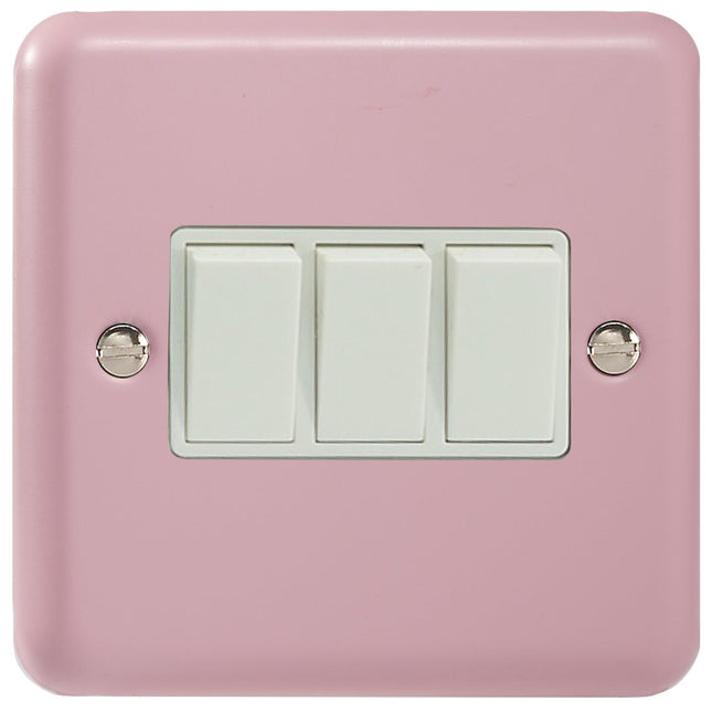 Varilight XY3WRP 3 Gang Triple Light Switch 1 or 2 Way 10 Amp Lamp Switch Rose Pink Lily Range