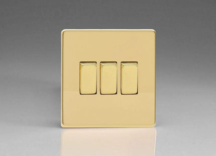 Varilight Flat Plate Screwless Polished Brass 3 Gang Light Switch XDV3S