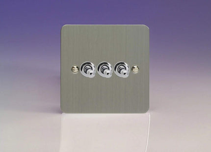 Varilight XFST3 3 Gang 10A 1 Or 2 Way Toggle Switch In Brushed Steel