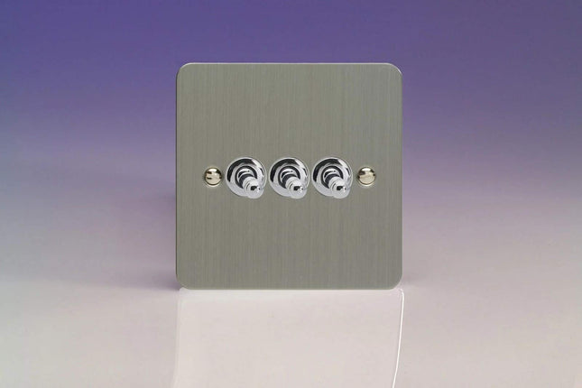 Varilight XFST3 3 Gang 10A 1 Or 2 Way Toggle Switch In Brushed Steel