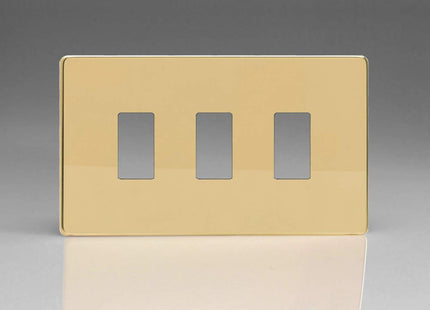 Varilight XDVPGY3S Screwless Polished Brass 3 Gang PowerGrid Plate (Twin Plate)