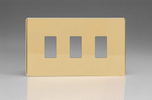 Varilight XDVPGY3S Screwless Polished Brass 3 Gang PowerGrid Plate (Twin Plate)