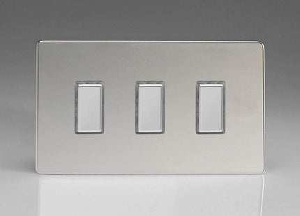 Varilight Eclique 2 3-Gang Tactile Touch Control Dimming Light Switch Slave for use with Master on 2-Way Circuits (Twin Plate) Polished Chrome JDCES003S