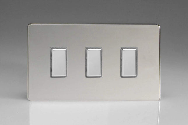 Varilight Eclique 2 3-Gang Tactile Touch Control Dimming Light Switch Slave for use with Master on 2-Way Circuits (Twin Plate) Polished Chrome JDCES003S