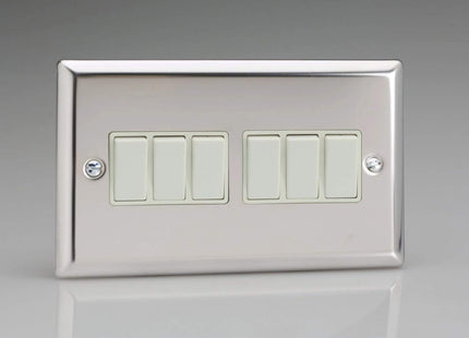 Varilight XC96W Rocker Switches White 6 Gang Mirror Chrome