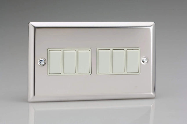 Varilight XC96W Rocker Switches White 6 Gang Mirror Chrome