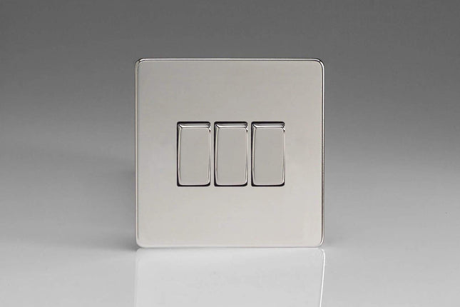 Varilight XDC3S Light Switch Polished Chrome 3-Gang 10A 1- or 2-Way Rocker Switch