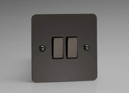 Varilight Ultra Flat Plate Iridium Black 2-Gang Light Switch XFi2D