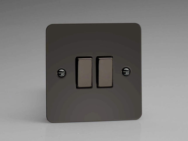 Varilight Ultra Flat Plate Iridium Black 2-Gang Light Switch XFi2D