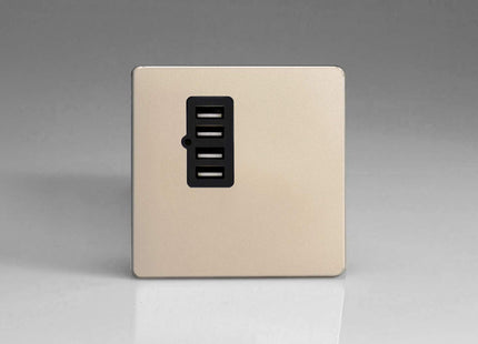 Varilight XDNU4BS Screwless Satin Chrome 4 Gang 5V DC 4800mA USB Charging Port (Single Plate)