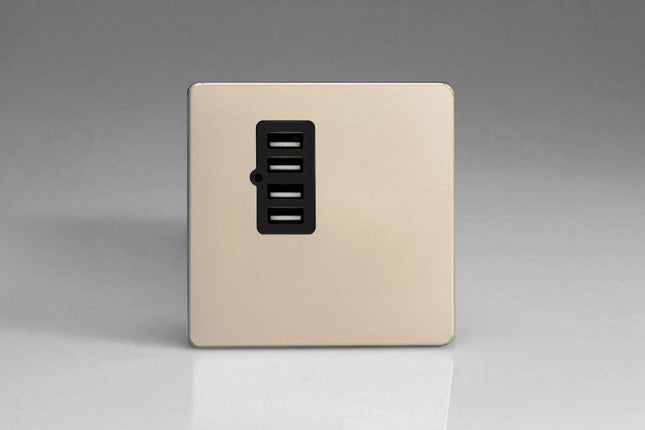 Varilight XDNU4BS Screwless Satin Chrome 4 Gang 5V DC 4800mA USB Charging Port (Single Plate)