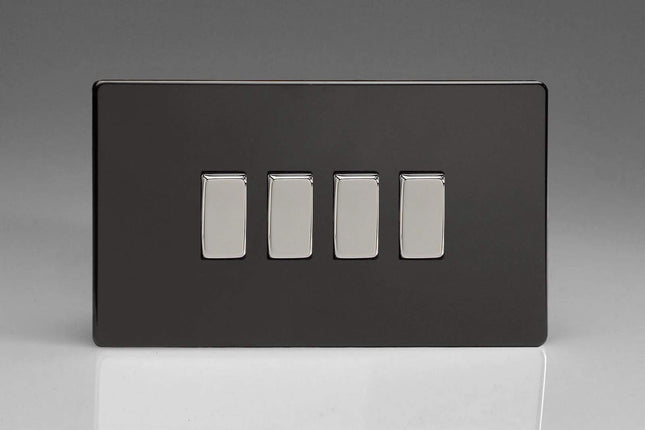 Varilight 4-Gang 10A 1- or 2-Way Rocker Light Switch (Twin Plate) Premium Black XDL9S