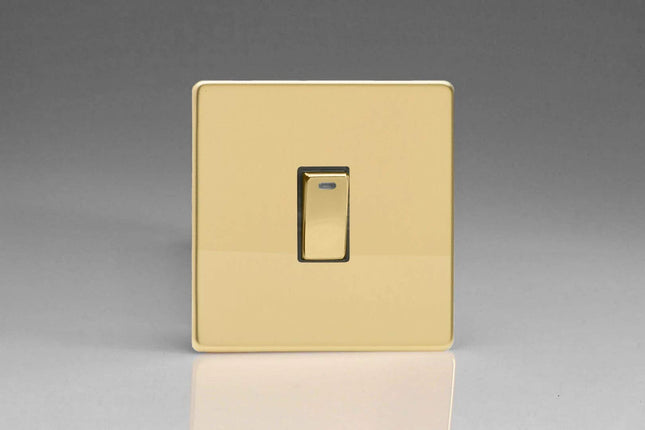 Varilight 1-Gang 20A Double Pole Rocker Light Switch + Neon Indicator Light Polished Brass XDV20NDS