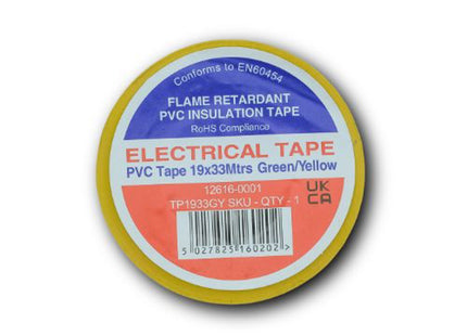 Primaflow PVC Ins Tape 19mm x 33m Green/Yellow - RS707 - Perfect for Insulation