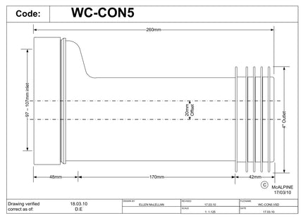 McAlpine WC-CON5 20mm Offset Adjustable Length Rigid WC Connector