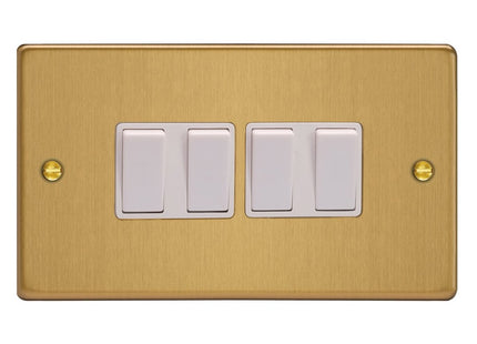 Varilight 4-Gang 10A 1- Or 2-Way Rocker Switch (Twin Plate) Brushed Brass