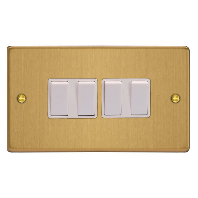 Varilight 4-Gang 10A 1- Or 2-Way Rocker Switch (Twin Plate) Brushed Brass
