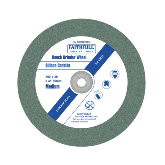 Faithfull General Purpose Grinding Wheel 200 X 25Mm Green Grit