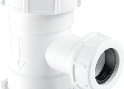 McAlpine V33T-FP Tee Piece with Universal Connection to flush pipe at both ends x 19/23mm Universal Connection