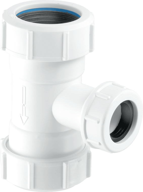 McAlpine V33T-FP Tee Piece with Universal Connection to flush pipe at both ends x 19/23mm Universal Connection