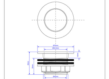 McAlpine W21 Tank Overflow; 70mm Flange x 3½" Tail Unslotted Waste without Overflow Grid