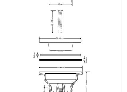 McAlpine BSW9PC Centre Pin Bath Waste: 70mm Stainless Steel Flange: Black PVC Plug