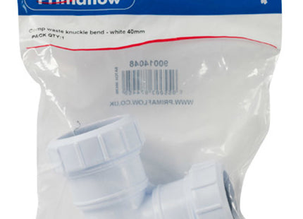 Primaflow PS Compression Waste Knuckle Bend - 40mm, White - 90014048