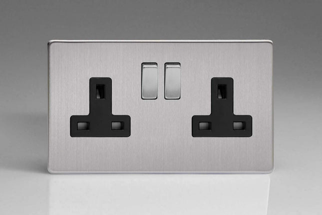 Varilight XDS5BS 13A Socket Brushed Steel Black 2-Gang,86x147x32mm