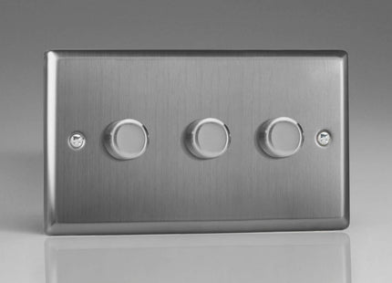 Varilight JTDP303 Classic Brushed Steel 3 Gang 2-Way Push On/Off LED Dimmer 0-120W V-Pro