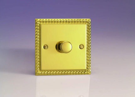 Varilight Classic Georgian Brass 1-Gang 2-Way Push-On Push-Off Dimmer 1-Gang 2-Way Push-On/Off Rotary LED Dimmer 1 x 0-120W (1-10 LEDs)