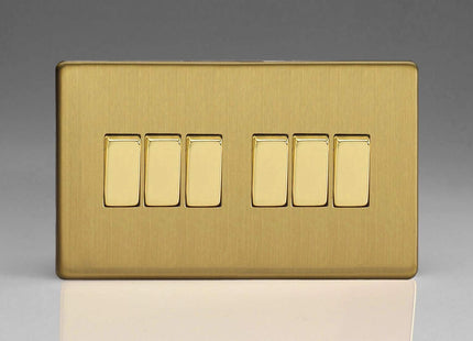 Varilight 6-Gang 10A 1- or 2-Way Rocker Light Switch (Twin Plate) Brushed Brass XDB96S