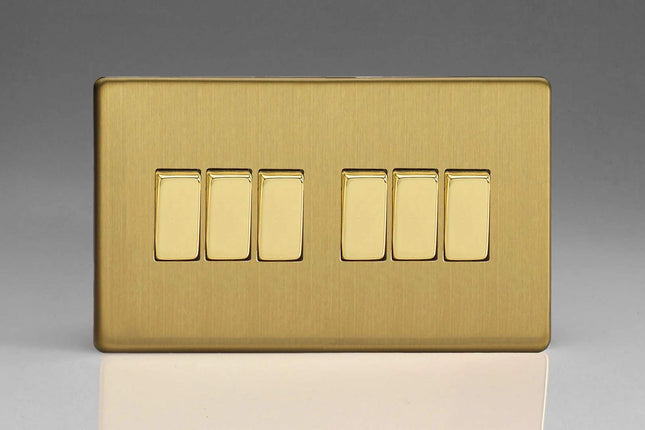Varilight 6-Gang 10A 1- or 2-Way Rocker Light Switch (Twin Plate) Brushed Brass XDB96S