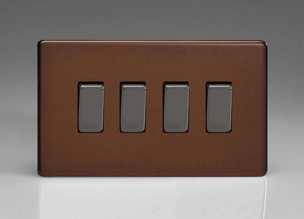 Varilight Flat Plate Screwless Mocha 4 Gang Light Switch XDM9S