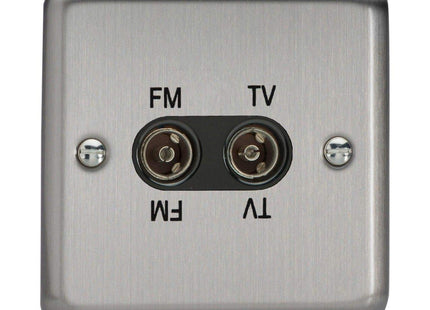 Varilight 2-Gang Diplex Plug Socket, TV/FM Matt Chrome XSTVFMB