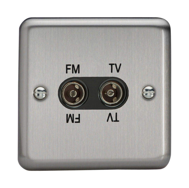 Varilight 2-Gang Diplex Plug Socket, TV/FM Matt Chrome XSTVFMB