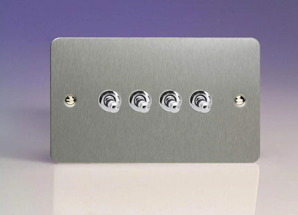 Varilight 4-Gang 10A 1- or 2-Way Toggle Light Switch (Twin Plate) Brushed Steel XFST9