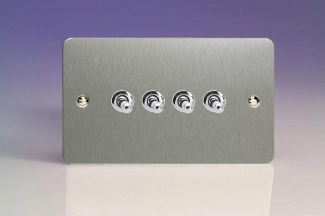Varilight 4-Gang 10A 1- or 2-Way Toggle Light Switch (Twin Plate) Brushed Steel XFST9