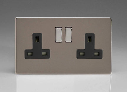 Varilight 2-Gang 13A Double Pole Switched Plug Socket with Metal Rockers Pewter XDR5BS