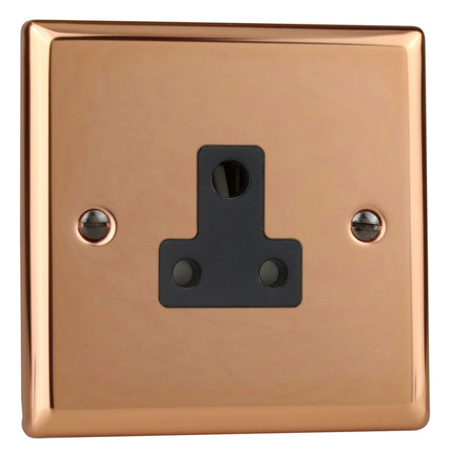 Varilight XYRP5AB.CU 1-Gang Unswitched Socket Roundpin 5 Amp Polished Copper (Black Inserts)