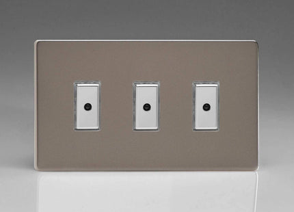 Varilight Flat Plate Screwless Pewter Eclique 2-1-Gang 1 x 100W Multi-Way Remote/Touch Control V-Pro Dimmer Master Unit