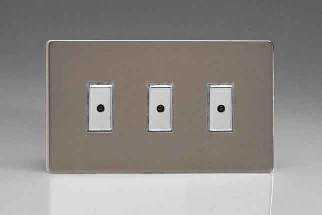 Varilight Flat Plate Screwless Pewter Eclique 2-1-Gang 1 x 100W Multi-Way Remote/Touch Control V-Pro Dimmer Master Unit